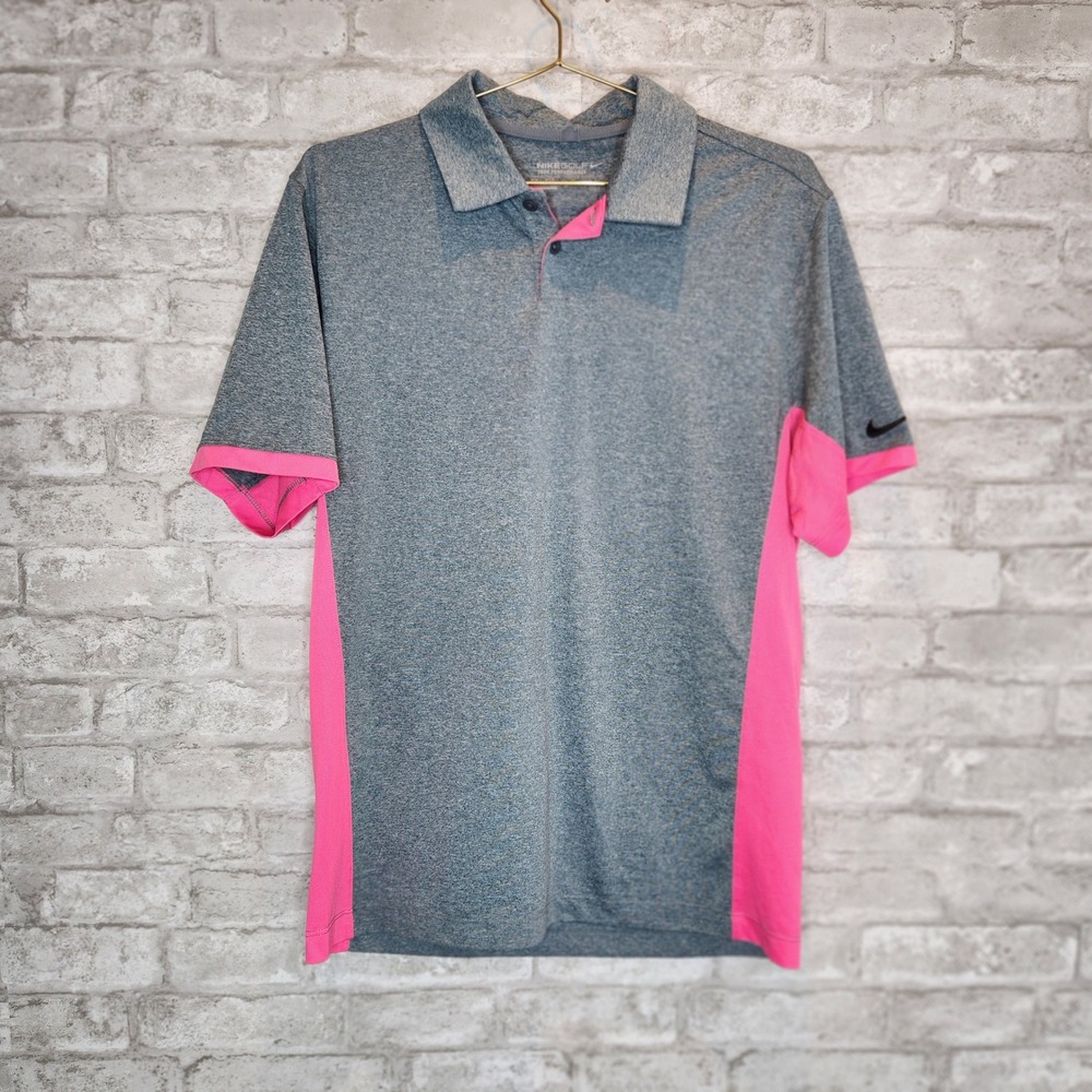 Nike Golf Polo Tour Performance‎ Grey Pink Dri-FIT Athletic Shirt Size S
